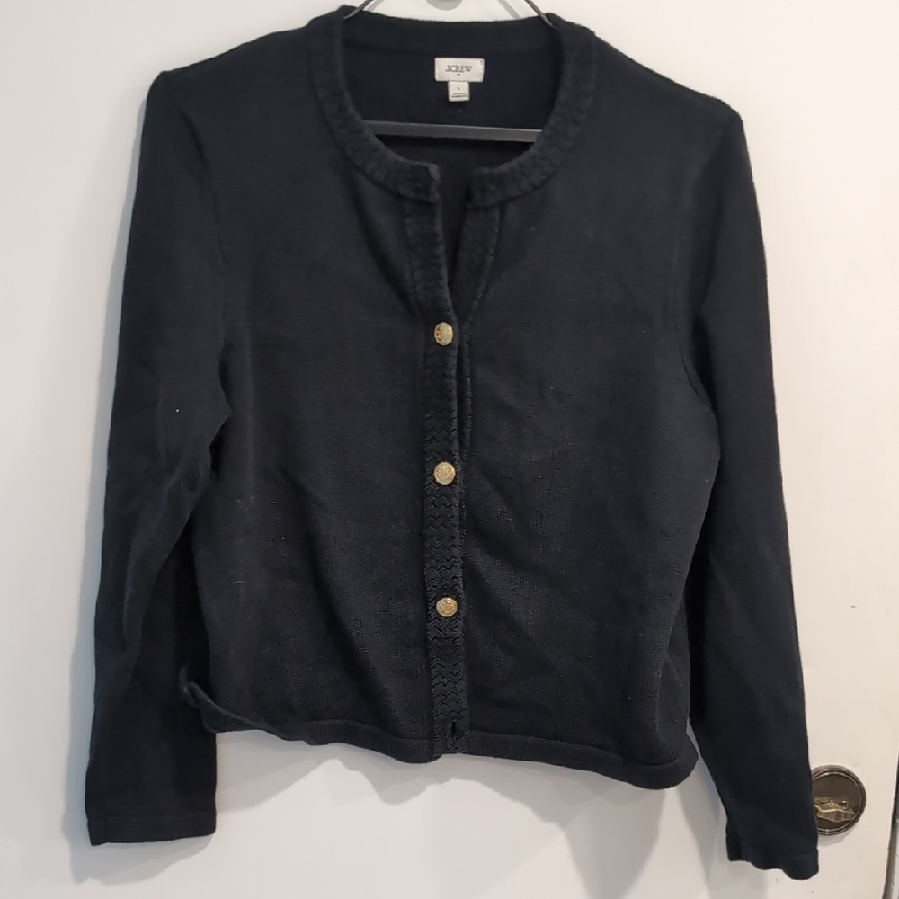 J. Crew Factory Cotton-blend Cardigan Sweater Lady Jacket Black Size Large *Flaw - Picture 3 of 6